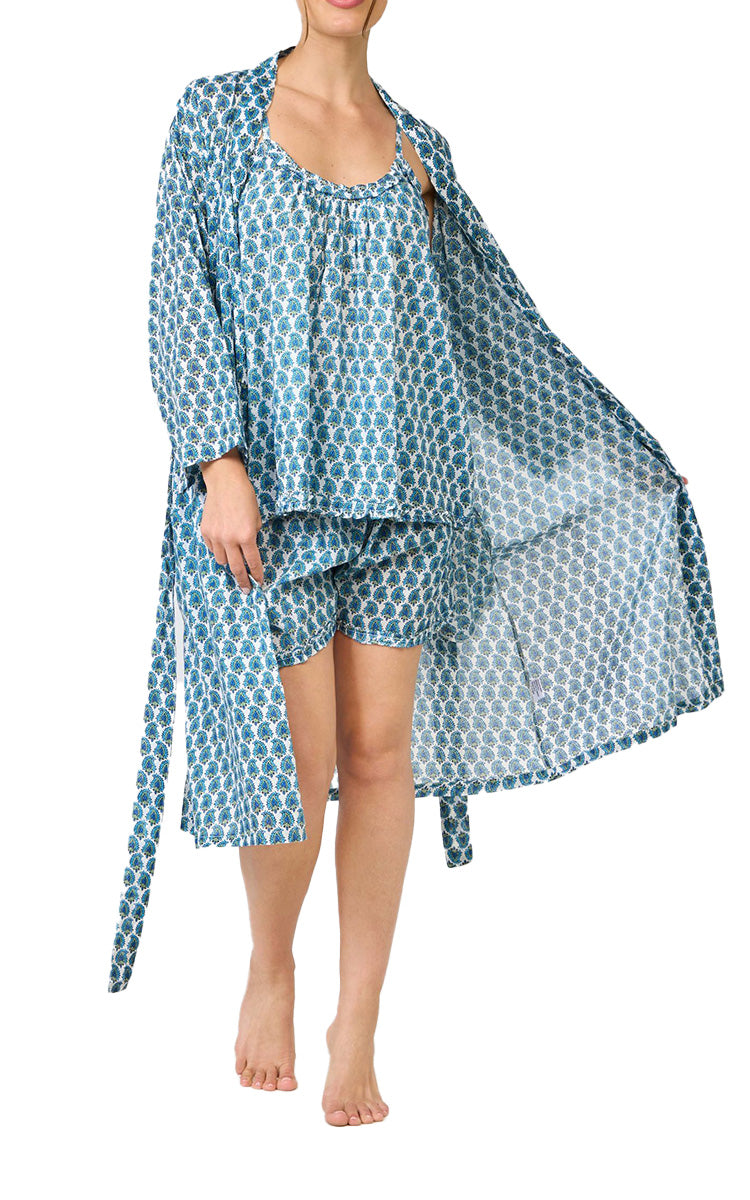 Arabella Sonia 100% Cotton Long Sleeve Robe in Turquoise Paisley MD-75F6