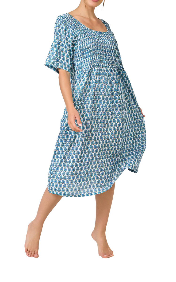 Arabella Angelina 100% Cotton Short Sleeve Nightgown in Turquoise Paisley Print MD-83F6