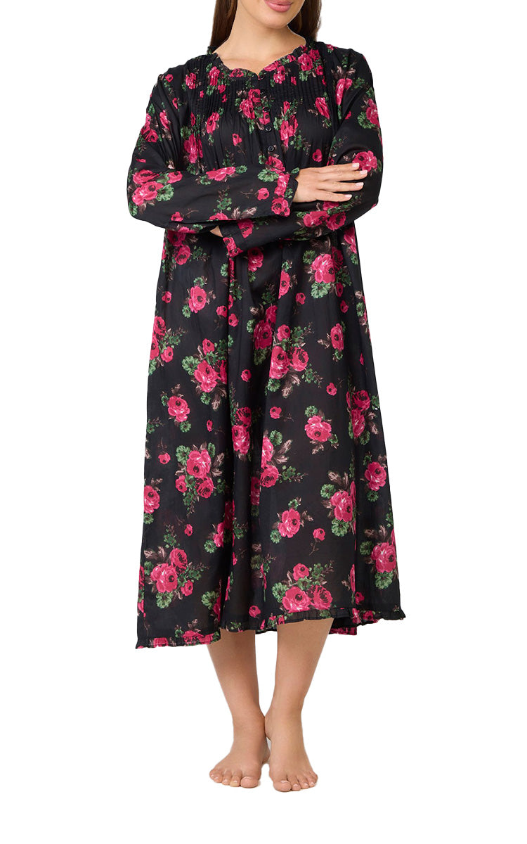 Arabella Marie 100% Cotton Long Sleeve Nightgown in Ebony Rose MD-757P4