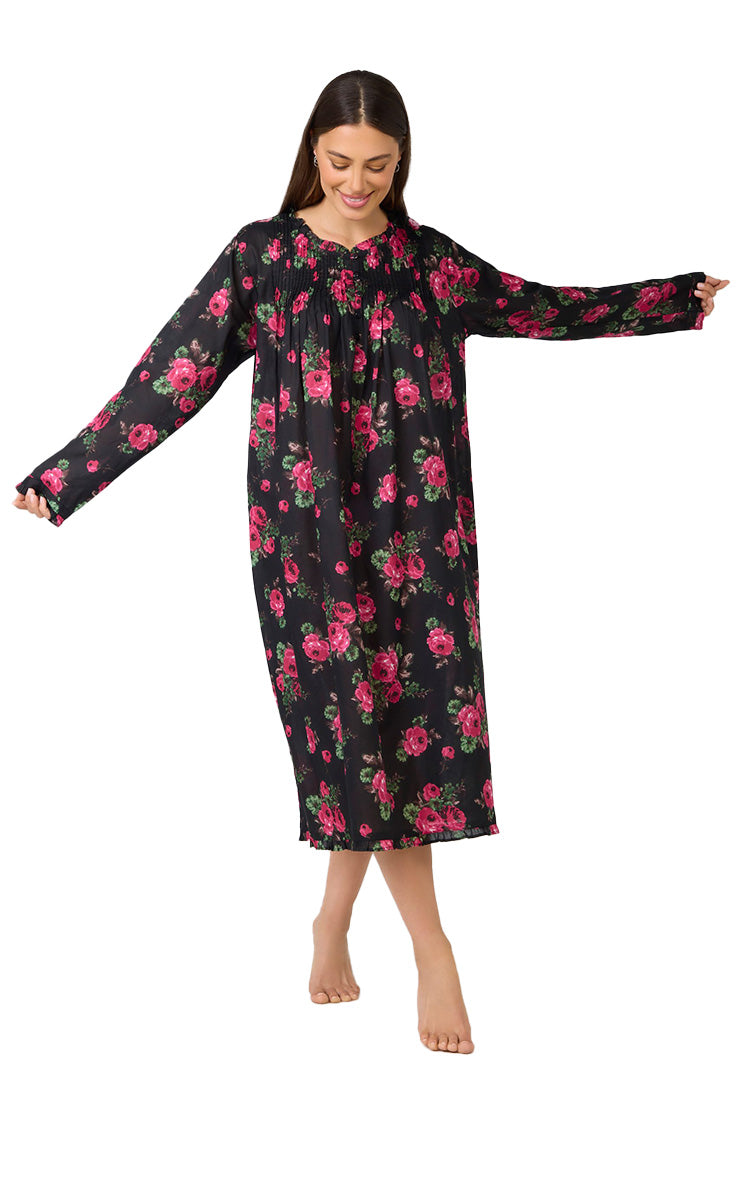 Arabella Marie 100% Cotton Long Sleeve Nightgown in Ebony Rose MD-757P4