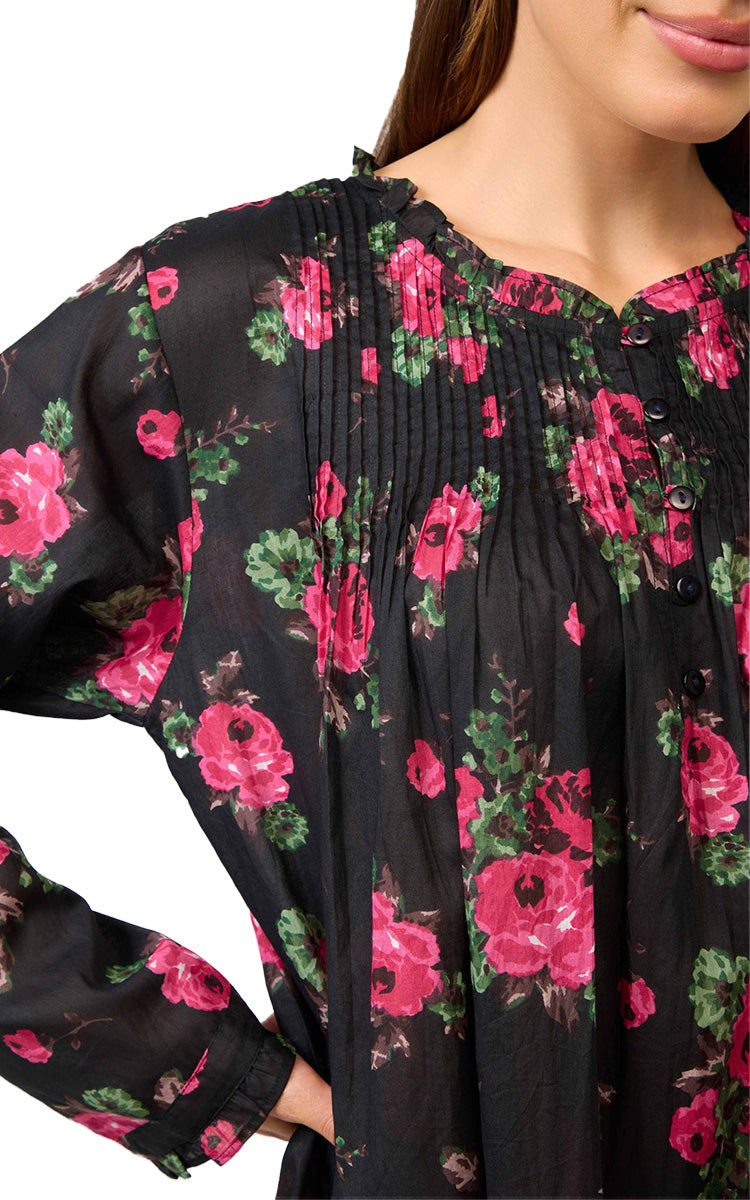 Arabella Marie 100% Cotton Long Sleeve Nightgown in Ebony Rose MD-757P4