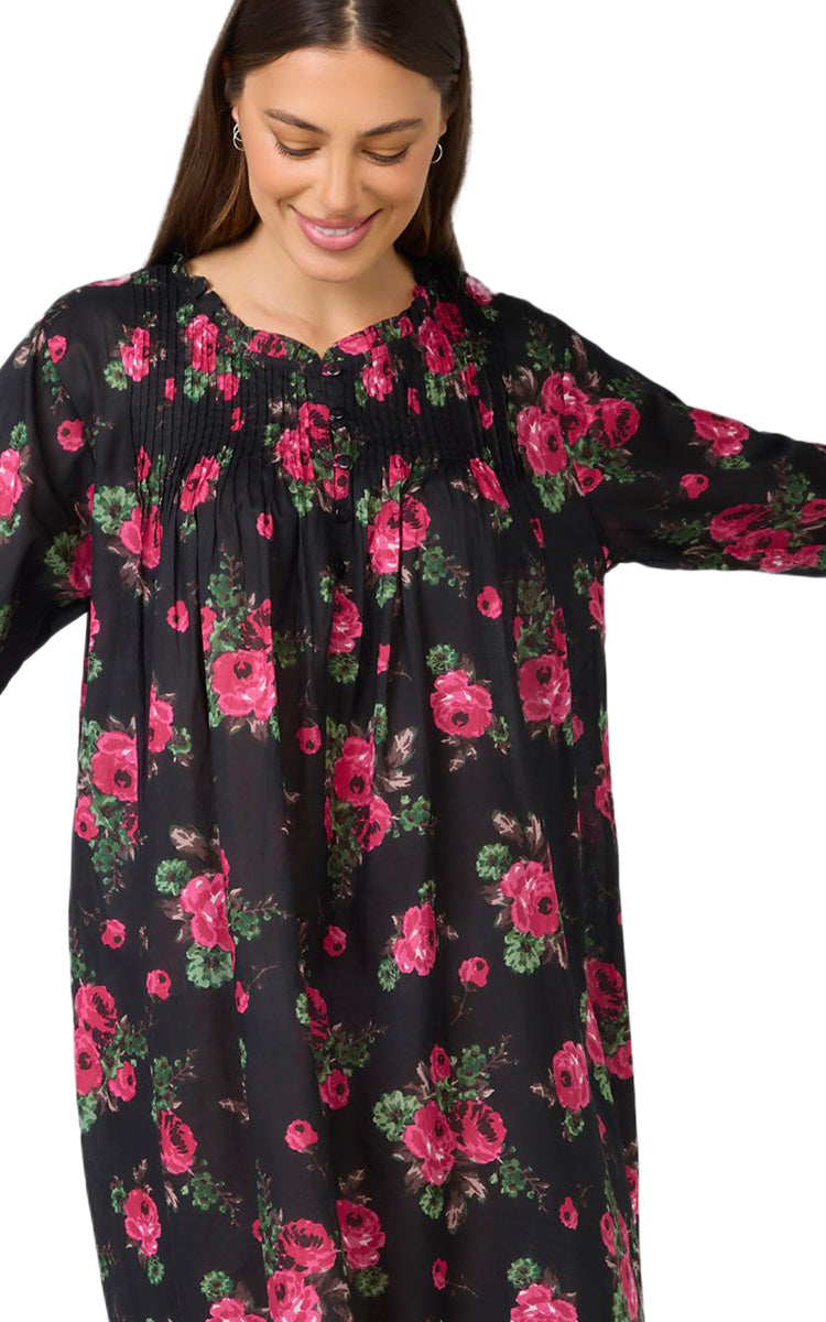 Arabella Marie 100% Cotton Long Sleeve Nightgown in Ebony Rose MD-757P4