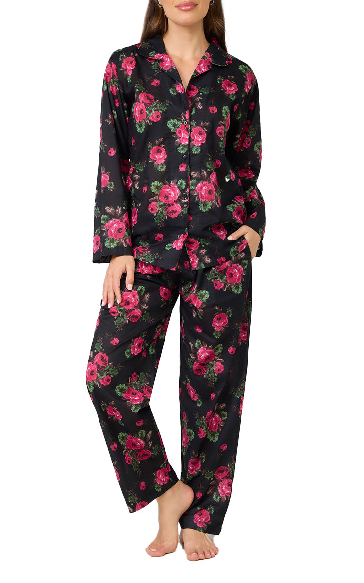 Arabella Carissa 100% Cotton Pyjama with Long Sleeve in Ebony Rose MD-751P4