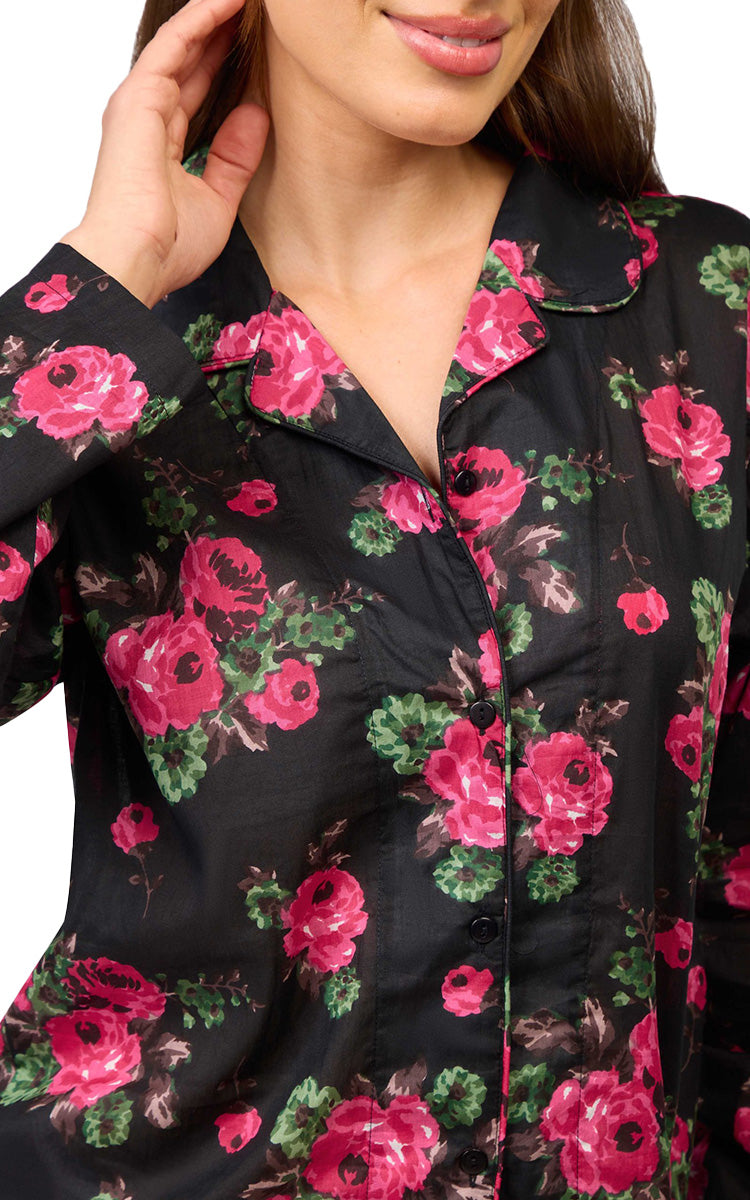 Arabella Carissa 100% Cotton Pyjama with Long Sleeve in Ebony Rose MD-751P4