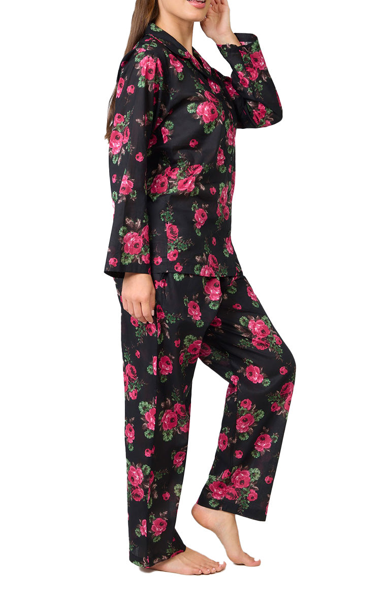 Arabella Carissa 100% Cotton Pyjama with Long Sleeve in Ebony Rose MD-751P4