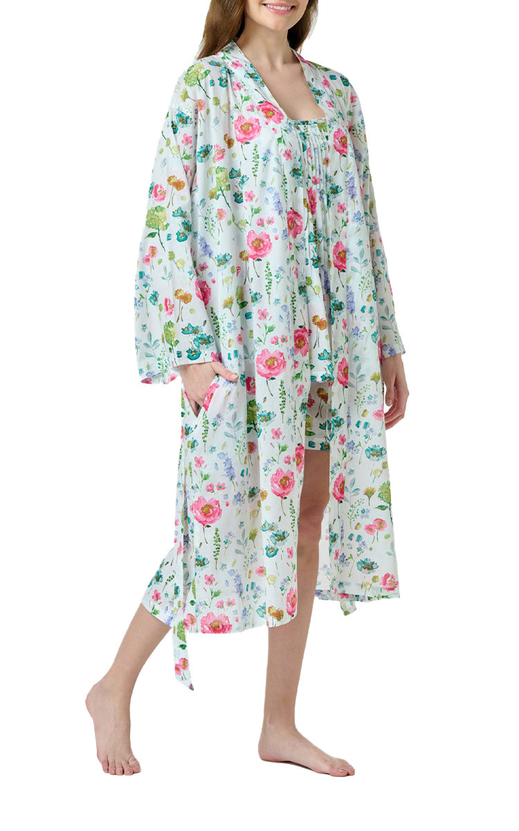 Arabella Cotton Robe in Pink Floral For Women | Pure Cotton Robe ...