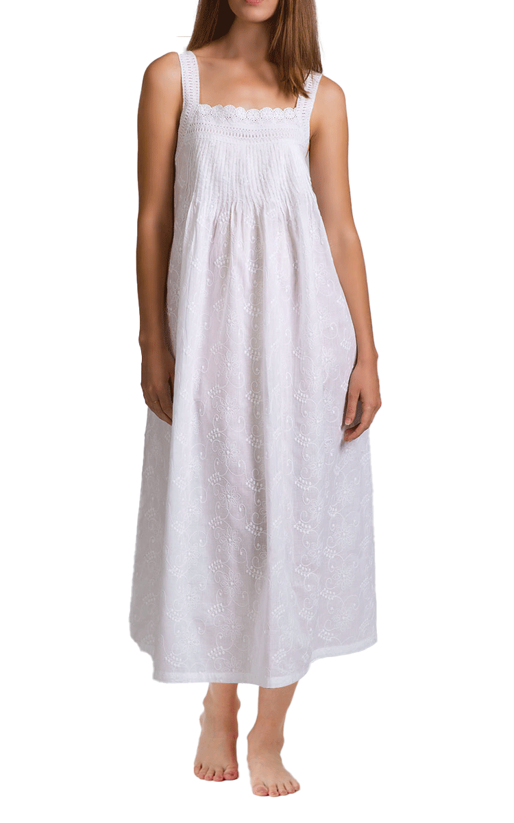 Arabella 100% Cotton Nightgown Sleeveless in White MD-30