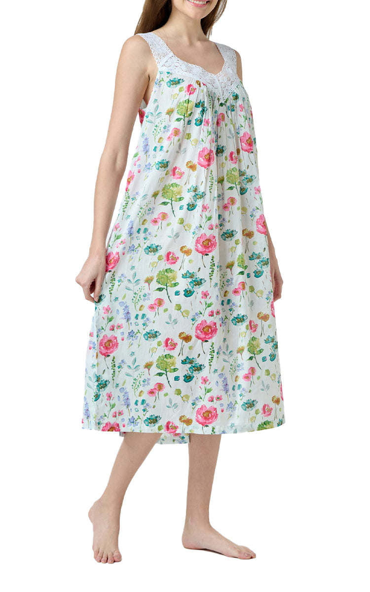 Arabella 100% Cotton Nightgown Sleeveless in Vibrant Floral MD-410A1