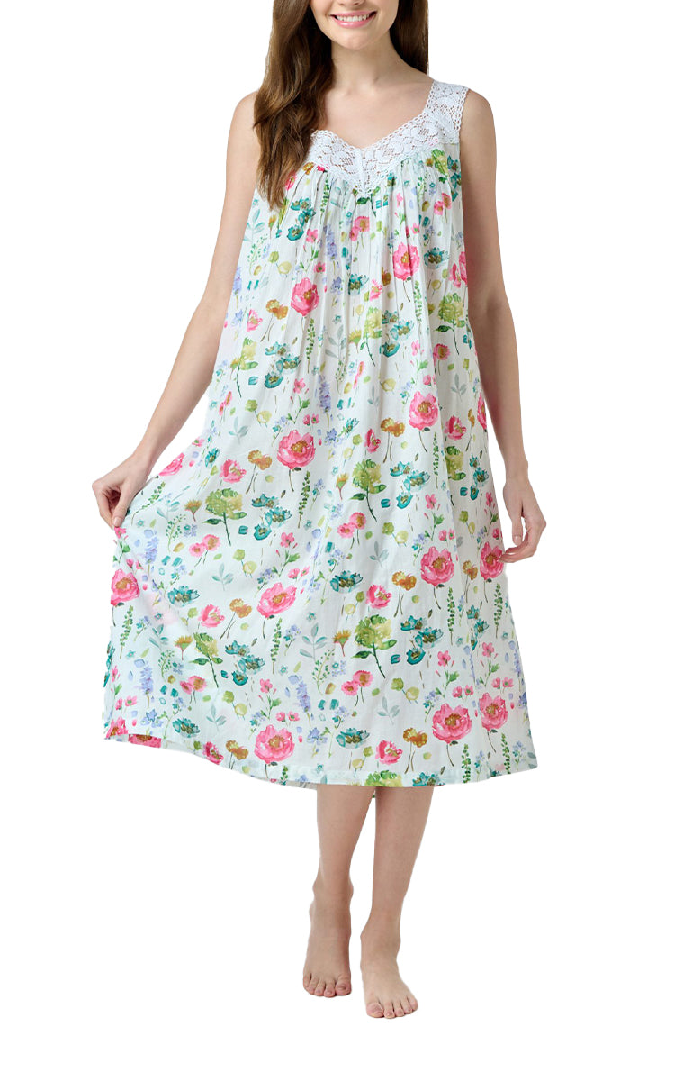 Arabella 100% Cotton Nightgown Sleeveless in Vibrant Floral MD-410A1