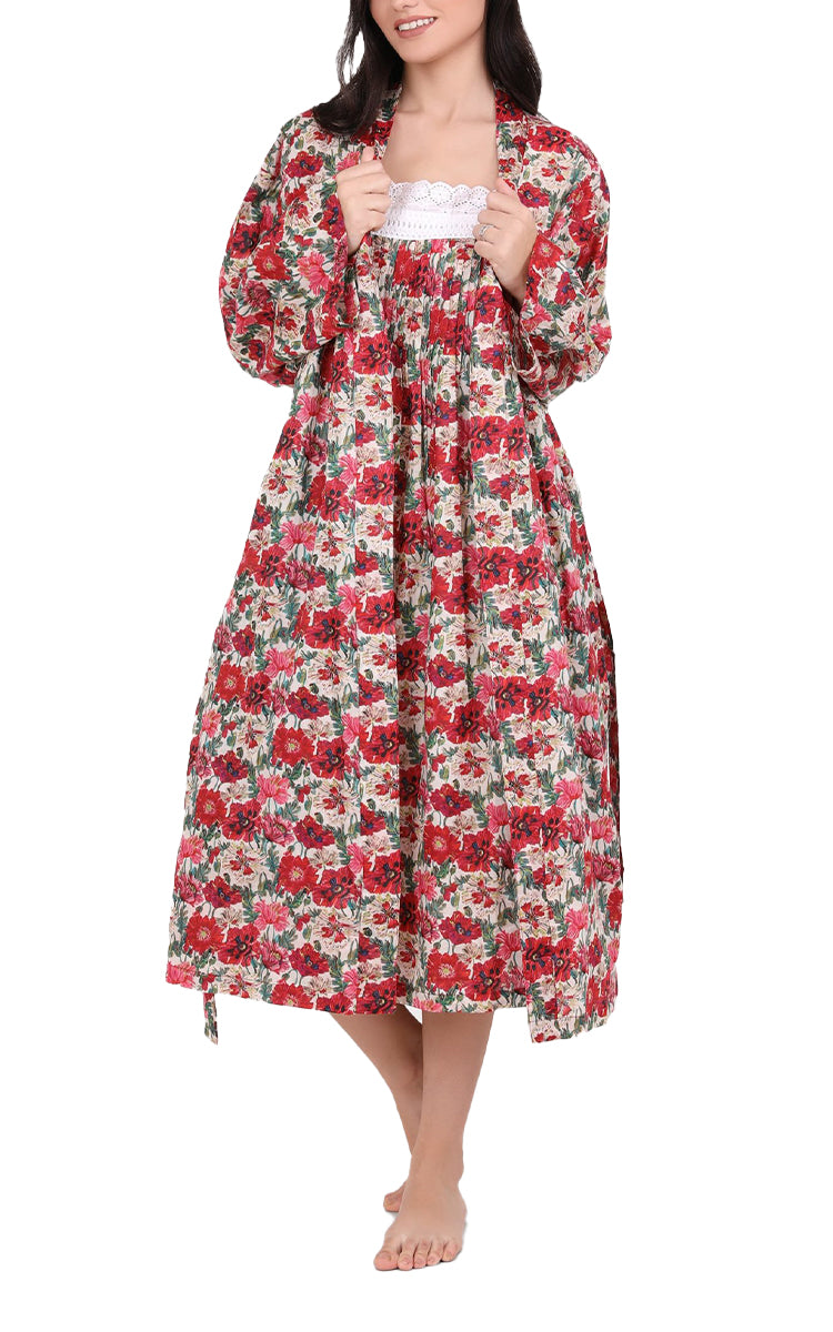 Arabella 100% Cotton Robe in Red Vibrant Floral MD-75F4