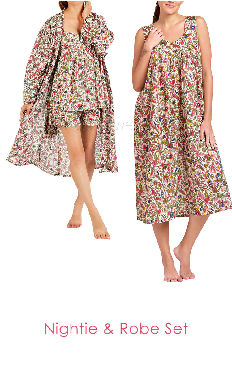 Arabella MATCHING SET Sonia Robe and Lily Nightie in Australian Wildflower Print MD-75V and MD-411V