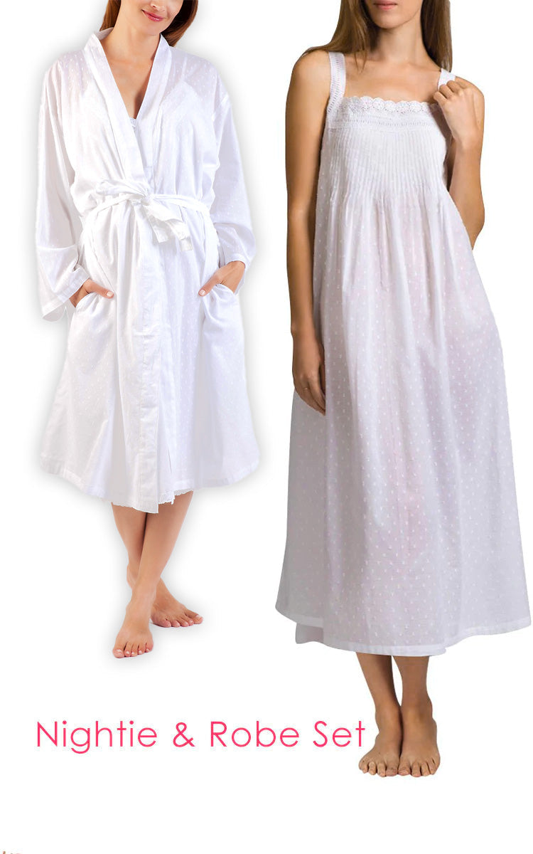 cotton nightie and dressing gown set Robe and Nightgown Set, Long Robe, Bridal Robe, Write Robe Kfemme