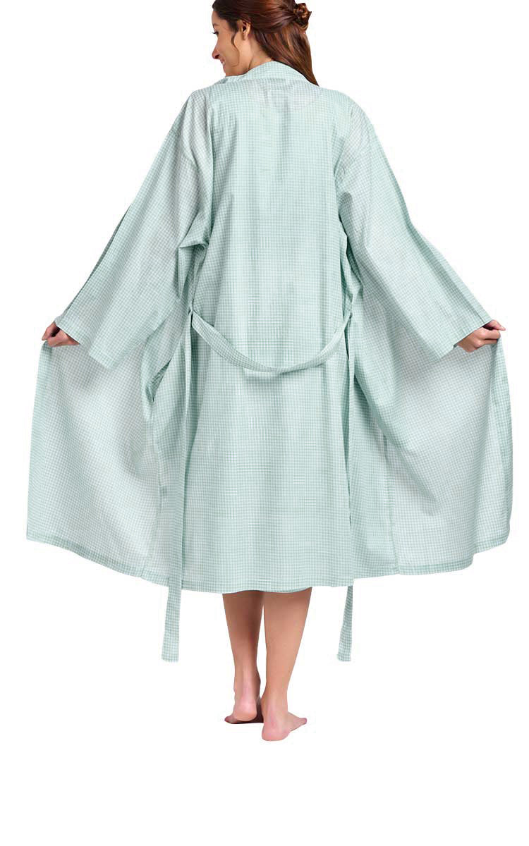 Arabella 100% Cotton Robe and Matching Nightie Set in Mint Gingham MD-75CB and MD-410CB