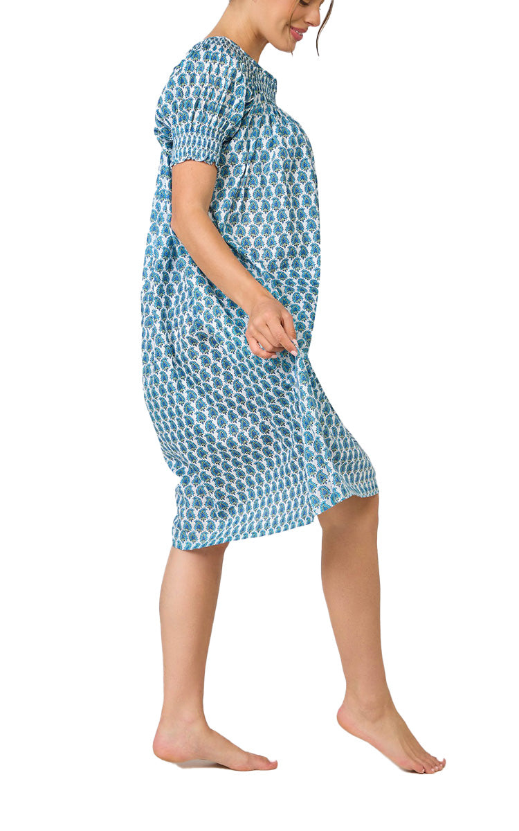Arabella 100% Cotton Claudia Short Sleeve Nightgown in Turquoise Paisley MD-84F6
