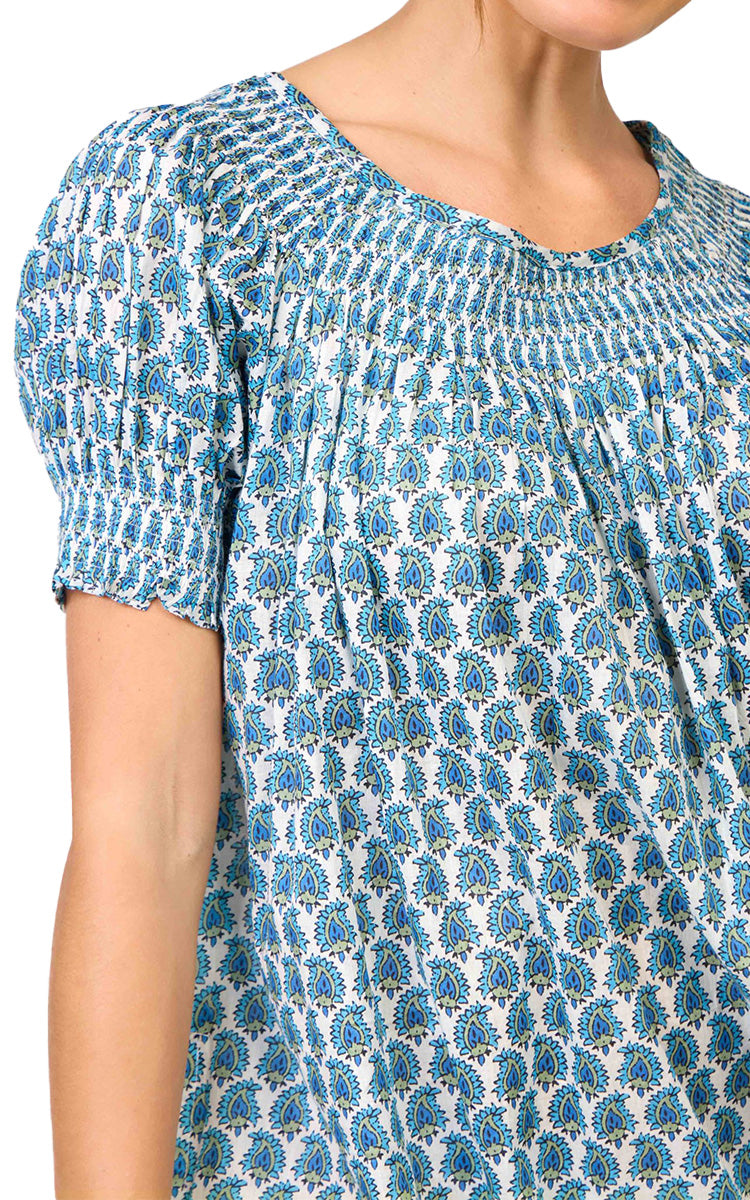 Arabella 100% Cotton Claudia Short Sleeve Nightgown in Turquoise Paisley MD-84F6