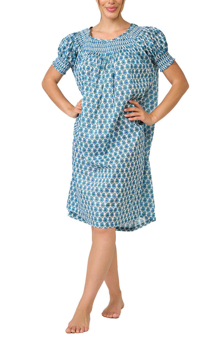 Arabella 100% Cotton Claudia Short Sleeve Nightgown in Turquoise Paisley MD-84F6