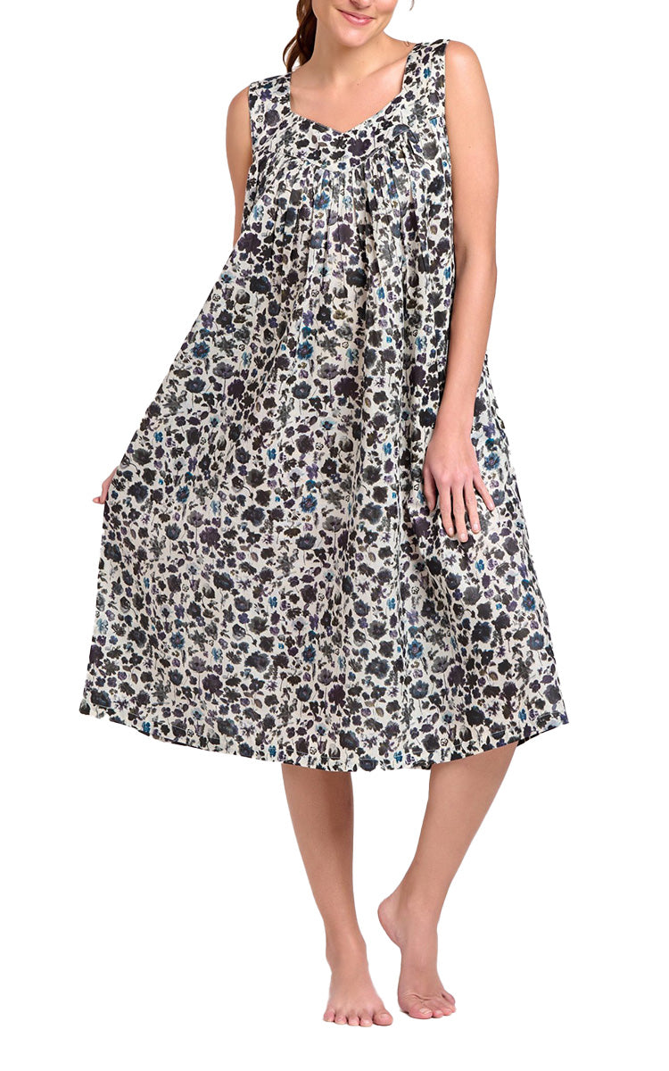 Arabella Lily 100% Cotton Sleeveless Nightgown in Black Flora MD-411K