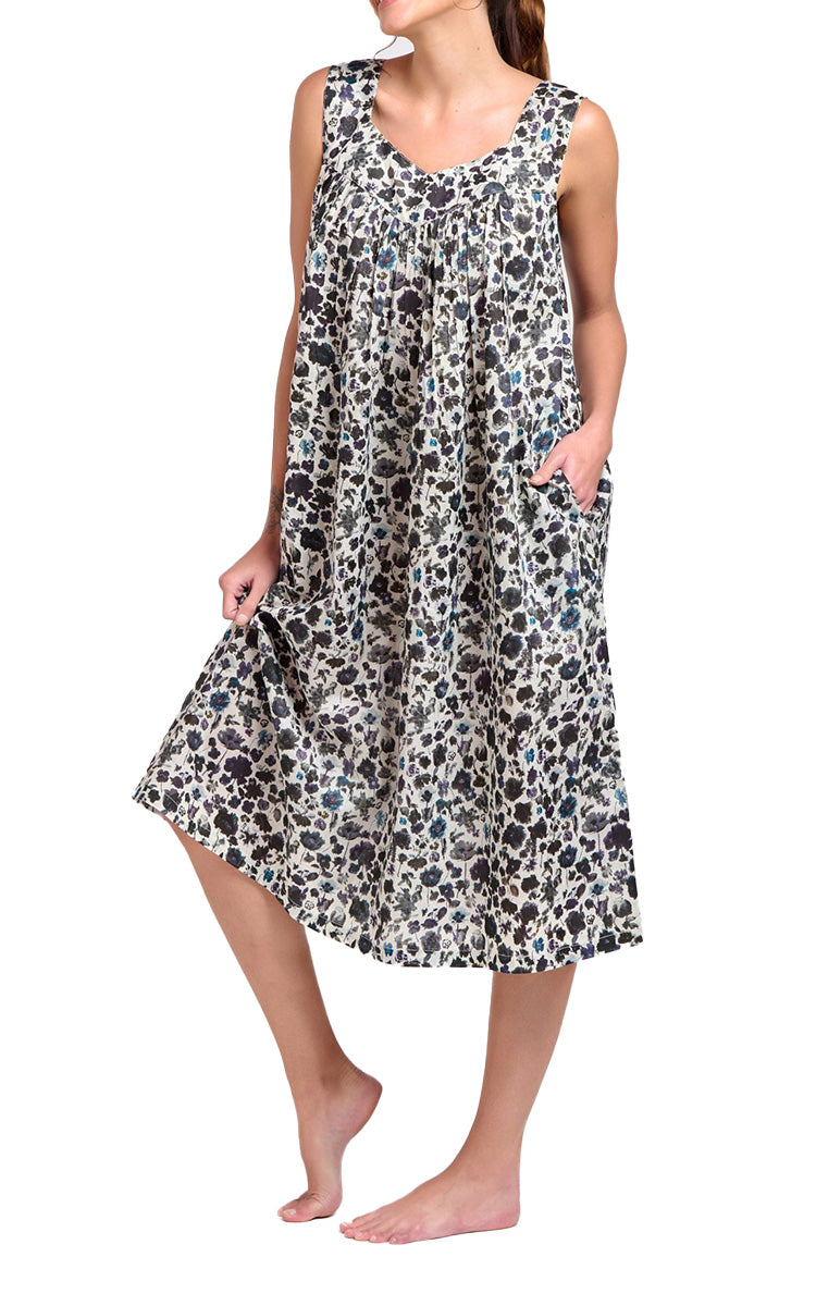 Arabella Lily 100% Cotton Sleeveless Nightgown in Black Flora MD-411K