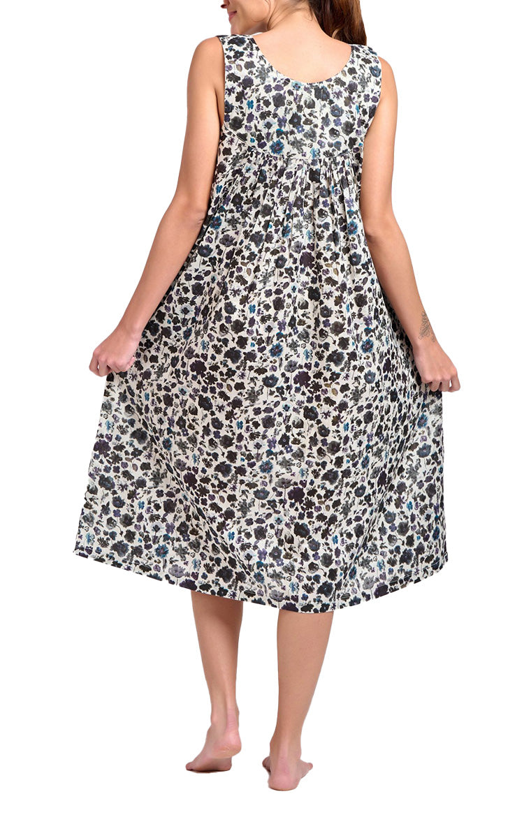 Arabella Lily 100% Cotton Sleeveless Nightgown in Black Flora MD-411K