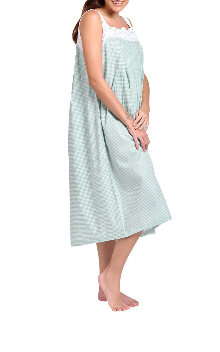 Woman wearing summer cotton nightgown from Arabella