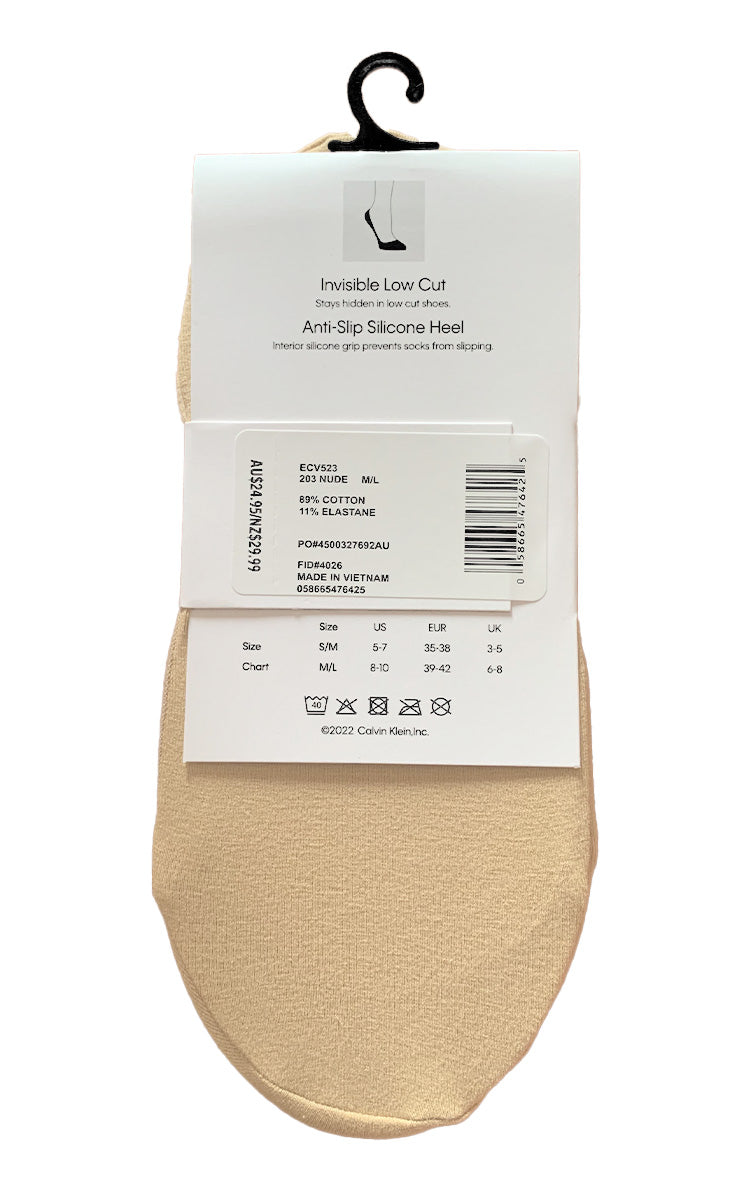 Calvin Klein 92% Cotton No Show Socks in Black and Nude 4 PACK