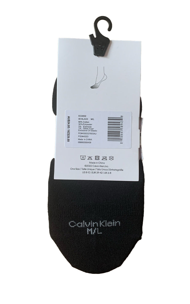 Calvin Klein 66% Cotton Invisible Liner Socks in Black ECA632