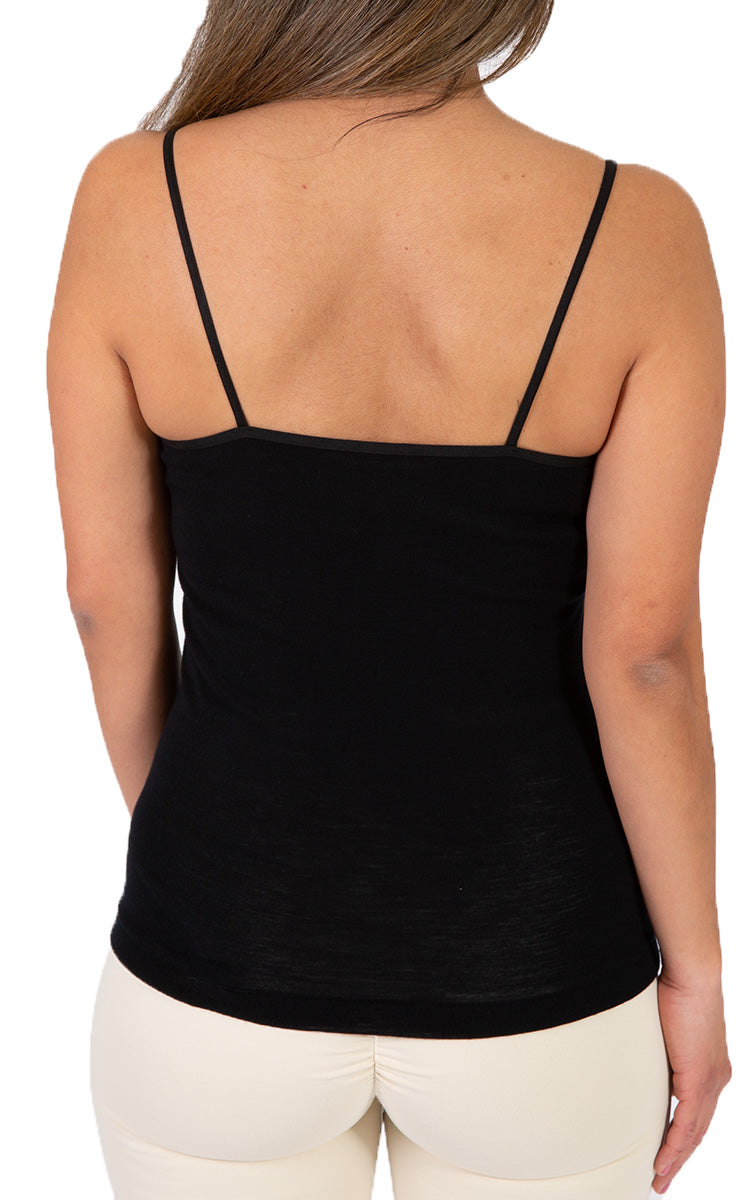Woman wearing emmebivi wool camisole in black