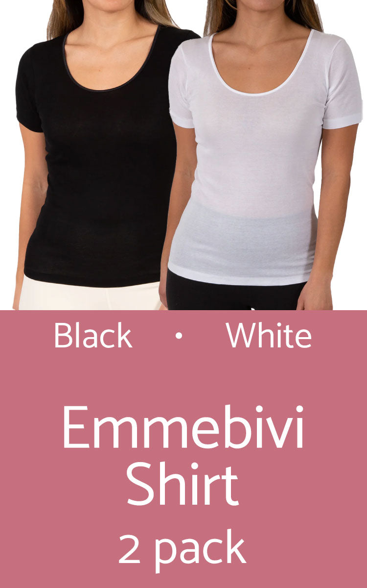 Emmebivi 100% Cotton Top with Short Sleeve 2 Pack in Black, White 13833