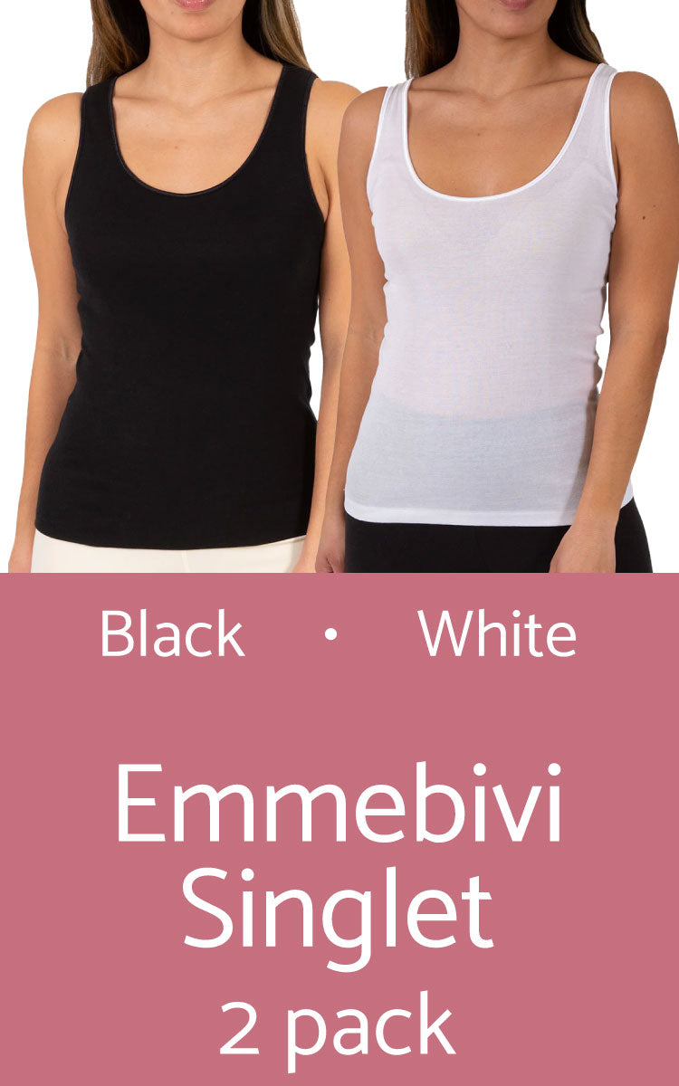 Emmebivi 100% Cotton Singlet 2 Pack in Black, White 13832