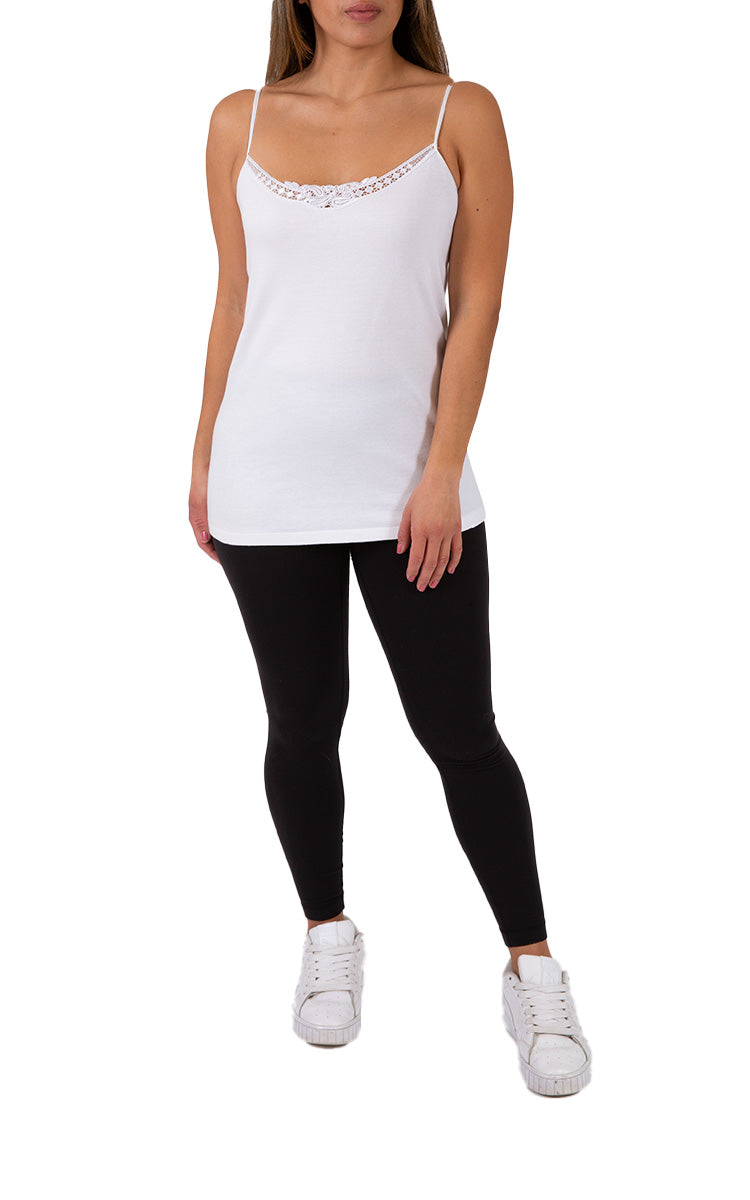 Emmebivi 100% Cotton Singlet Thermal with Lace Trim in White 33011