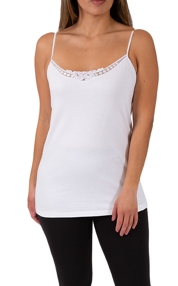 Emmebivi 100% Cotton Singlet Thermal with Lace Trim in White 33011