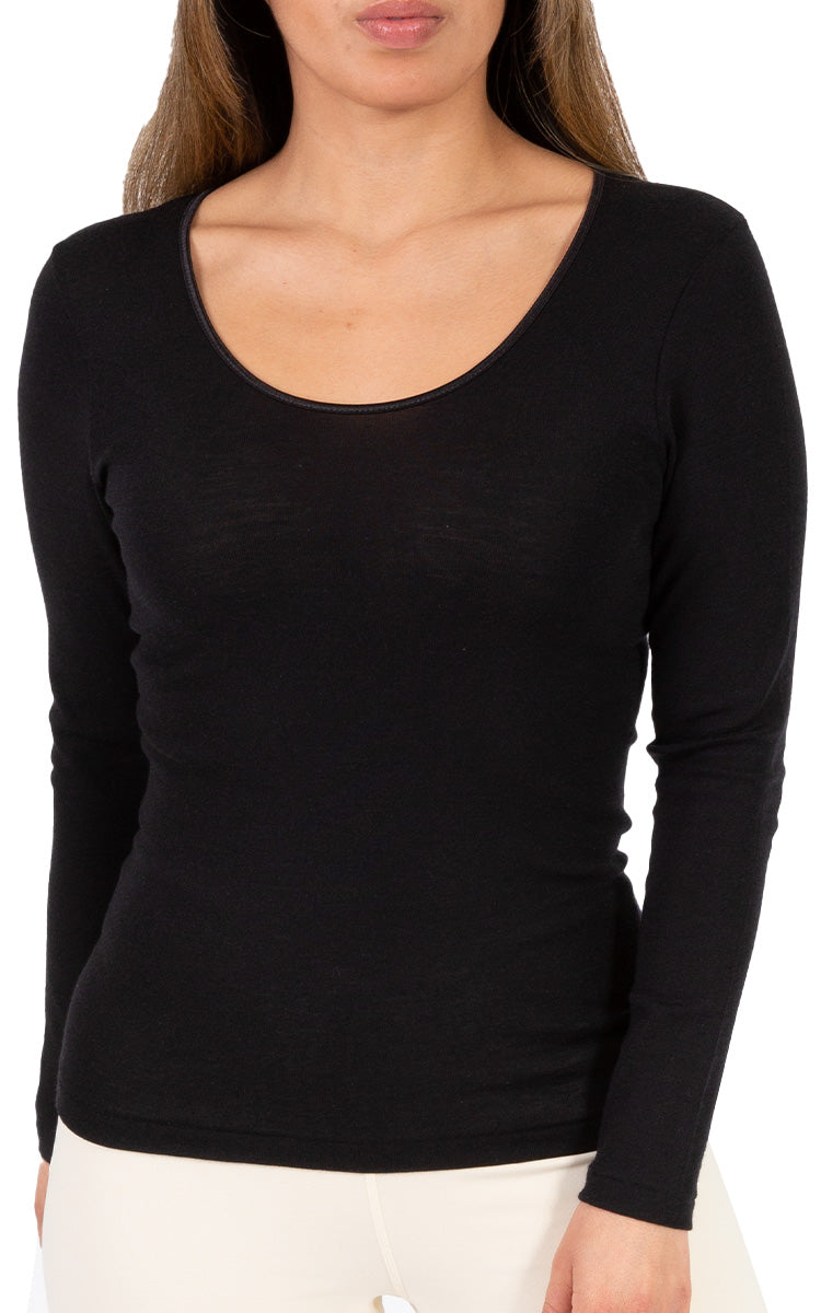 Emmebivi 100% Cotton Top with Long Sleeve Thermal in Black 30824