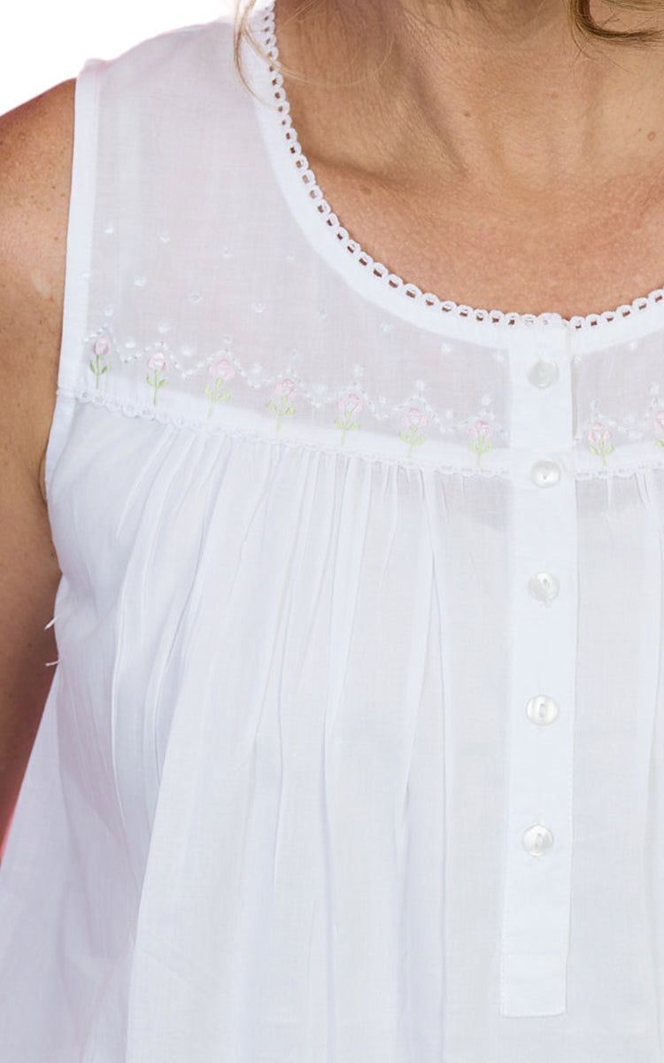 French Country 100% Cotton Nightgown Sleeveless in White FCF626