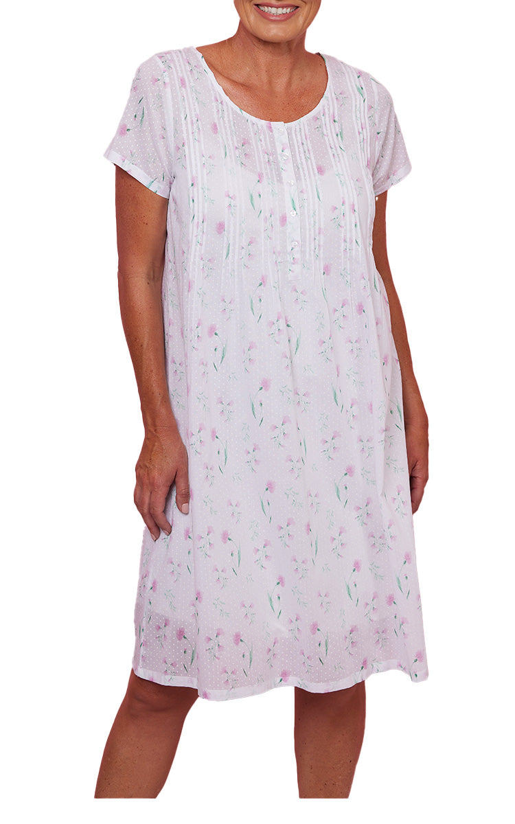 French Country 100% Cotton Nightgown with Cap Sleeve in Pressed Flower FCD123