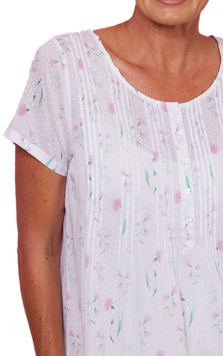 French Country 100% Cotton Nightgown with Cap Sleeve in Pressed Flower FCD123
