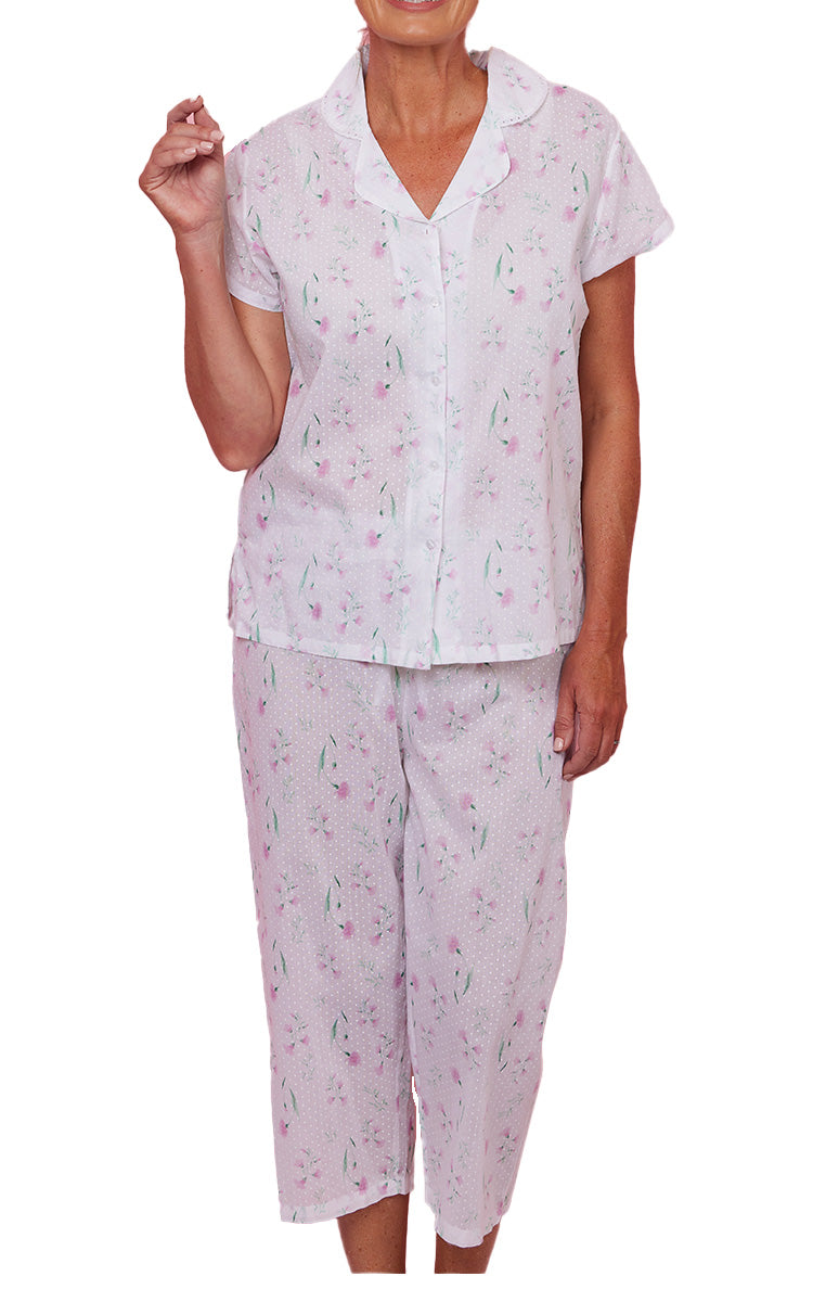 French Country 100% Cotton Pyjama with Short Sleeve in Pressed Flower FCD124