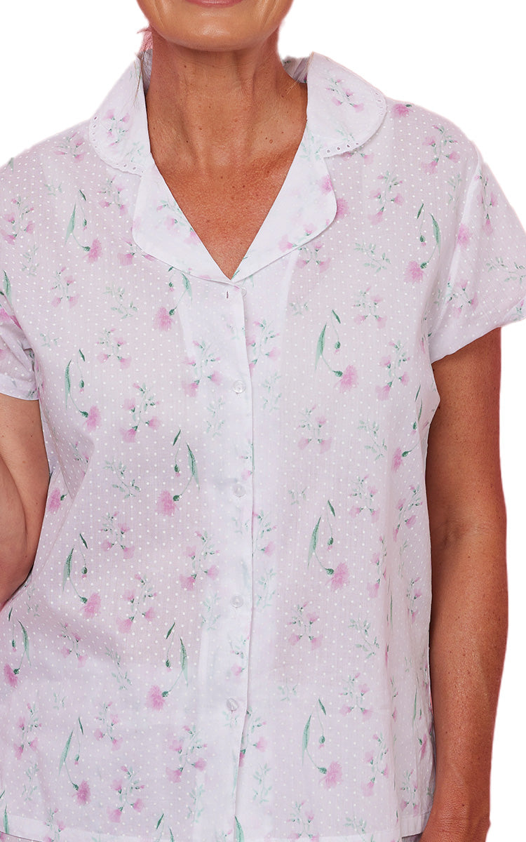 French Country 100% Cotton Pyjama with Short Sleeve in Pressed Flower FCD124