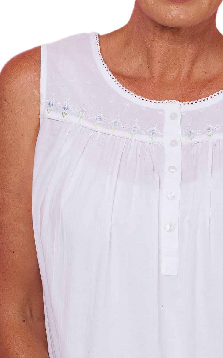French Country 100% Cotton Nightgown Sleeveless in White FCD141
