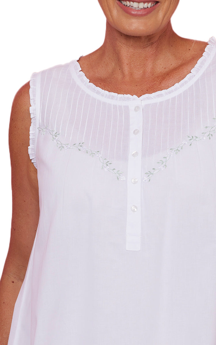 French Country 100% Cotton Nightgown Sleeveless in White FCD166