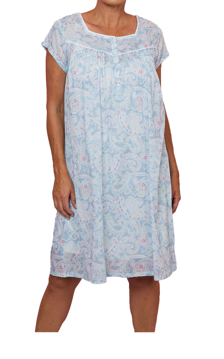 French Country 100% Cotton Nightgown with Cap Sleeve in Vintage Paisley FCD173