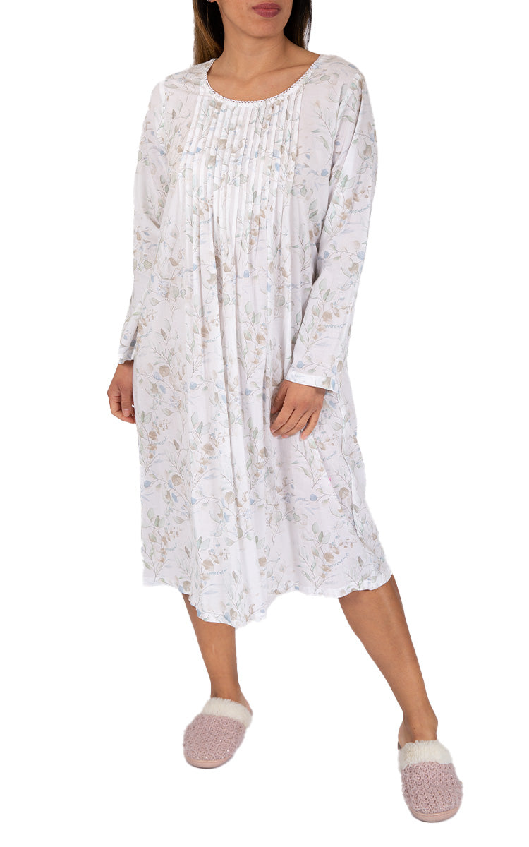 Woman wearing cotton nightie for winter from french country
