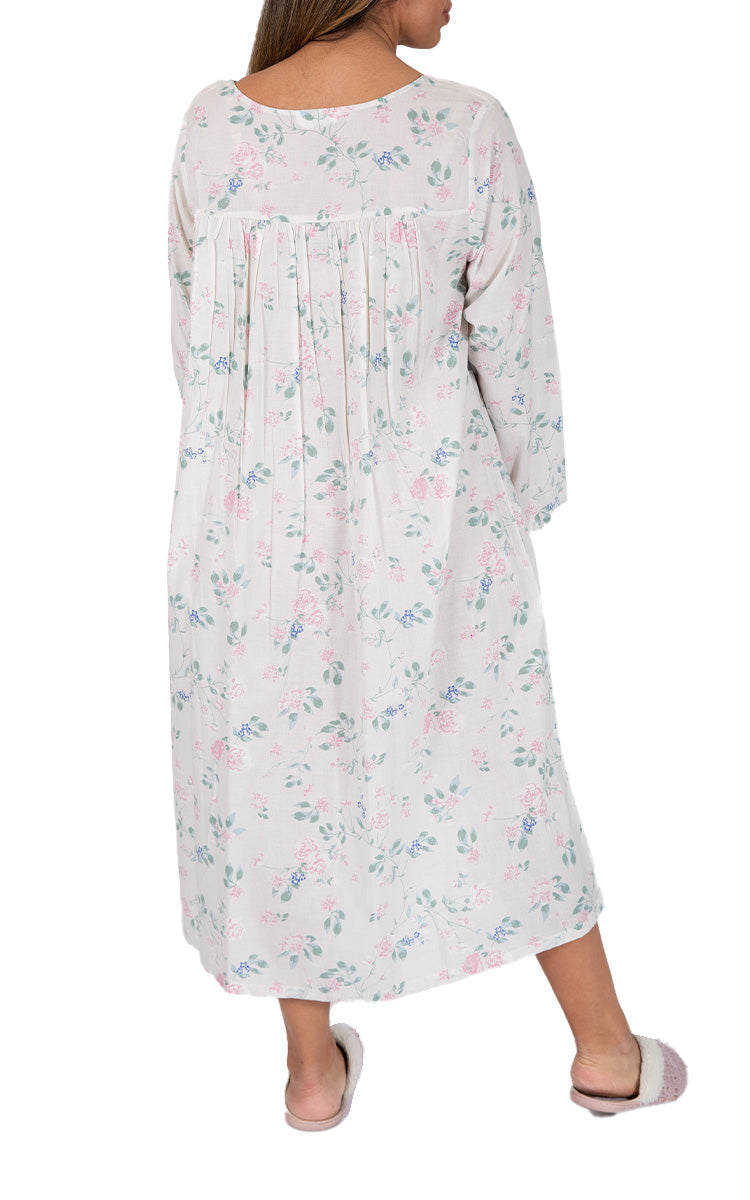 Woman wearing cotton nightie for winter from french country