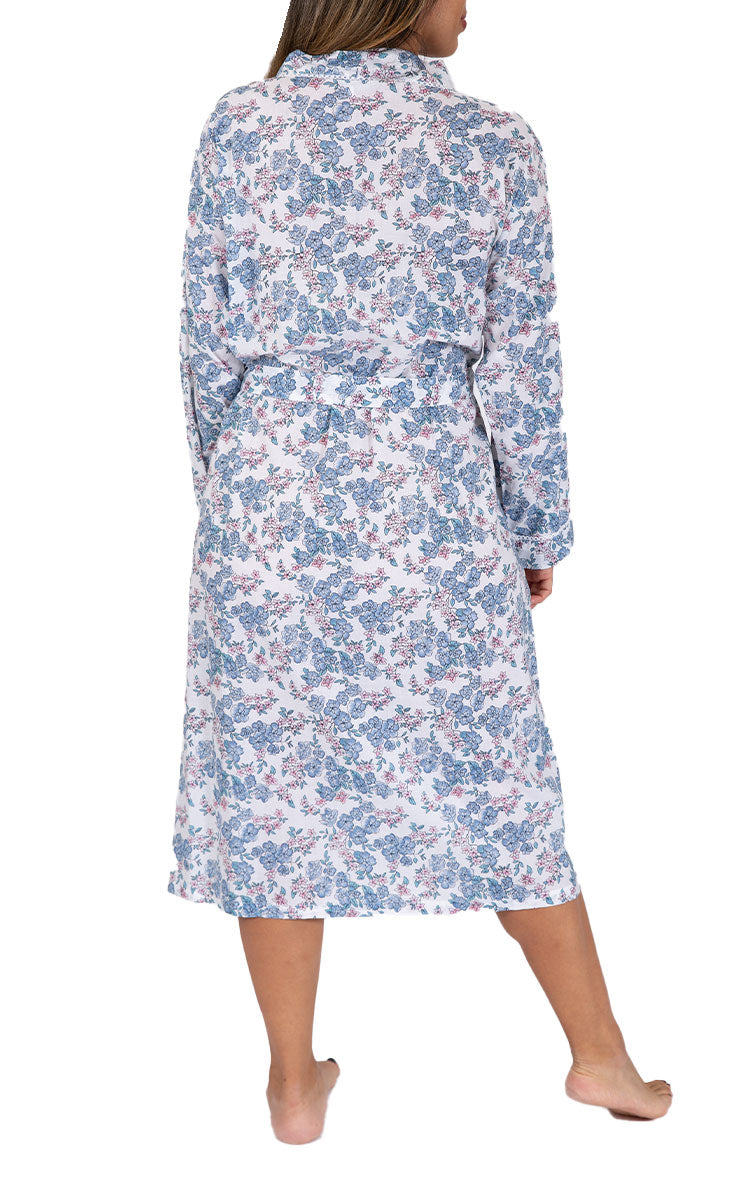 Woman Wearing French Country Cotton Robe with Floral Print