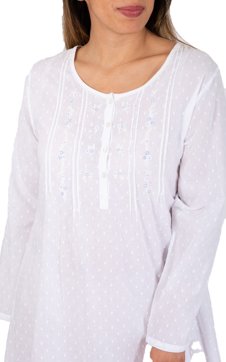 classic white cotton nightie with long sleeve by french country australia