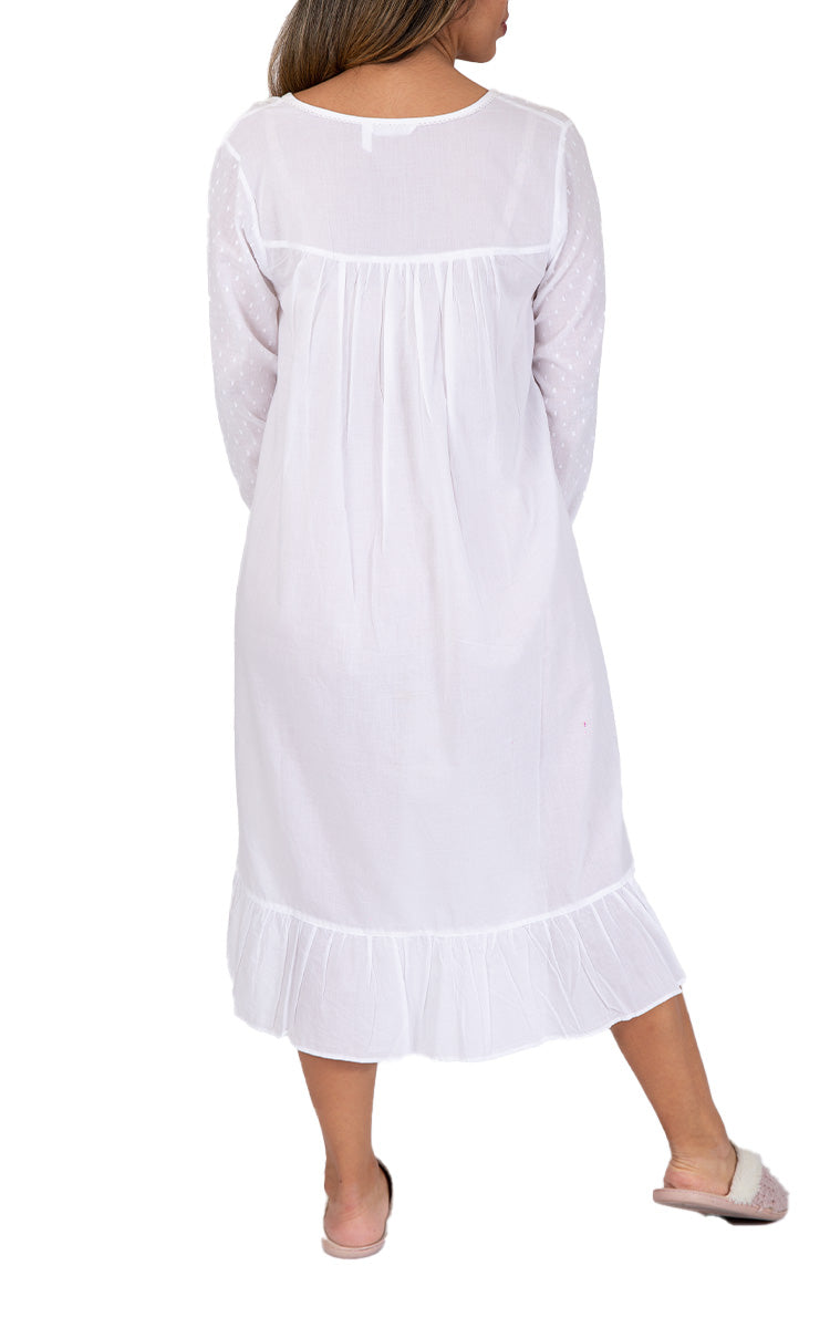 French Country 100% Cotton Nightgown with Long Sleeve in White FCK111 SALE