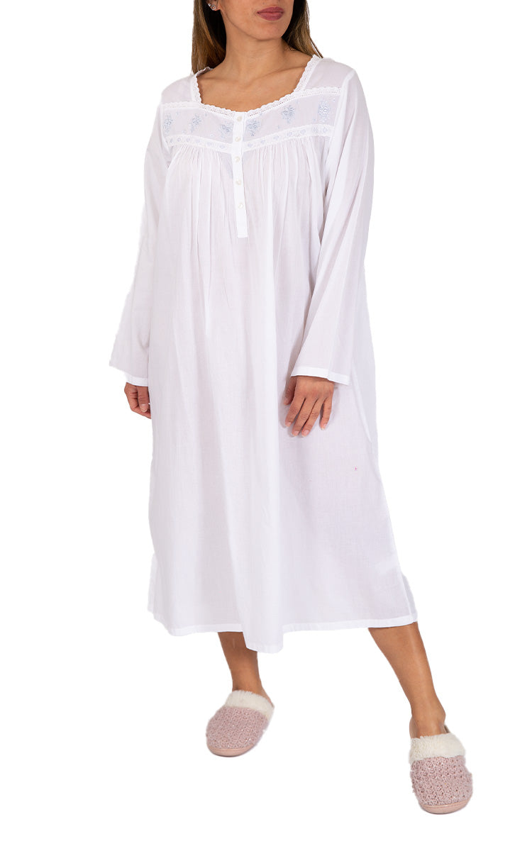 classic white cotton nightie with long sleeve by french country australia