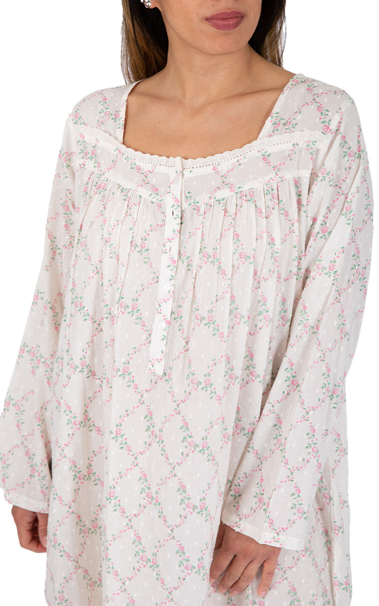 French Country 100% Cotton Nightgown with Long Sleeve in Pink FCS321