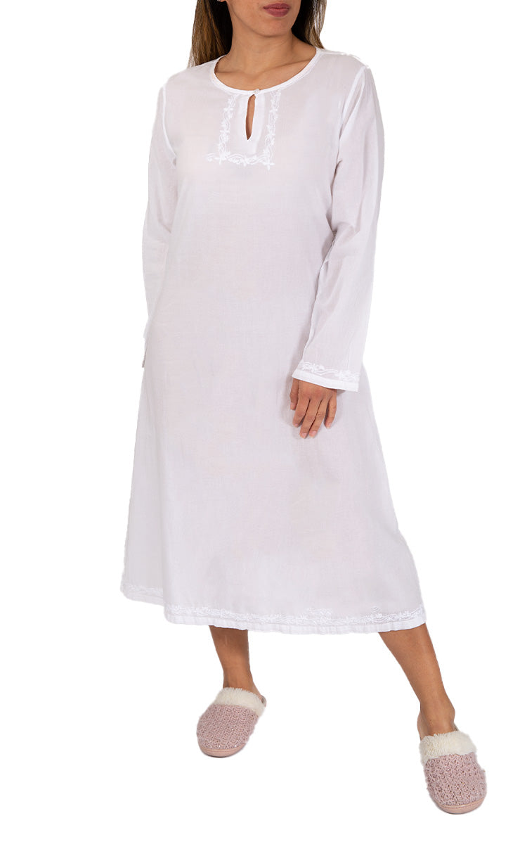 Women wearing White cotton nightgown by the brand french country designed in Australia