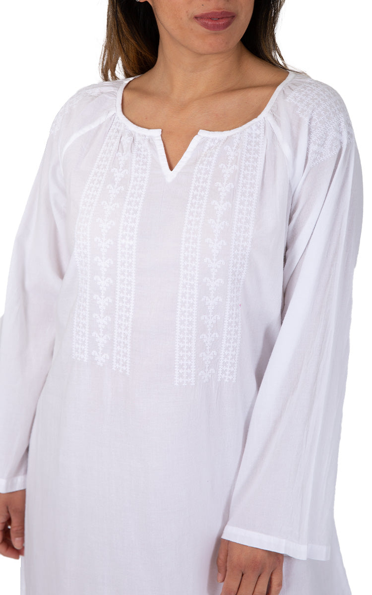 Women wearing White cotton nightgown by the brand french country designed in Australia