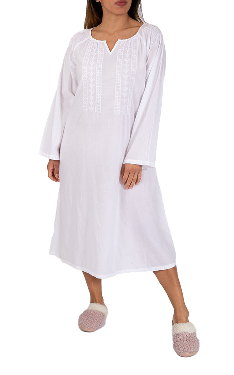 Women wearing White cotton nightgown by the brand french country designed in Australia